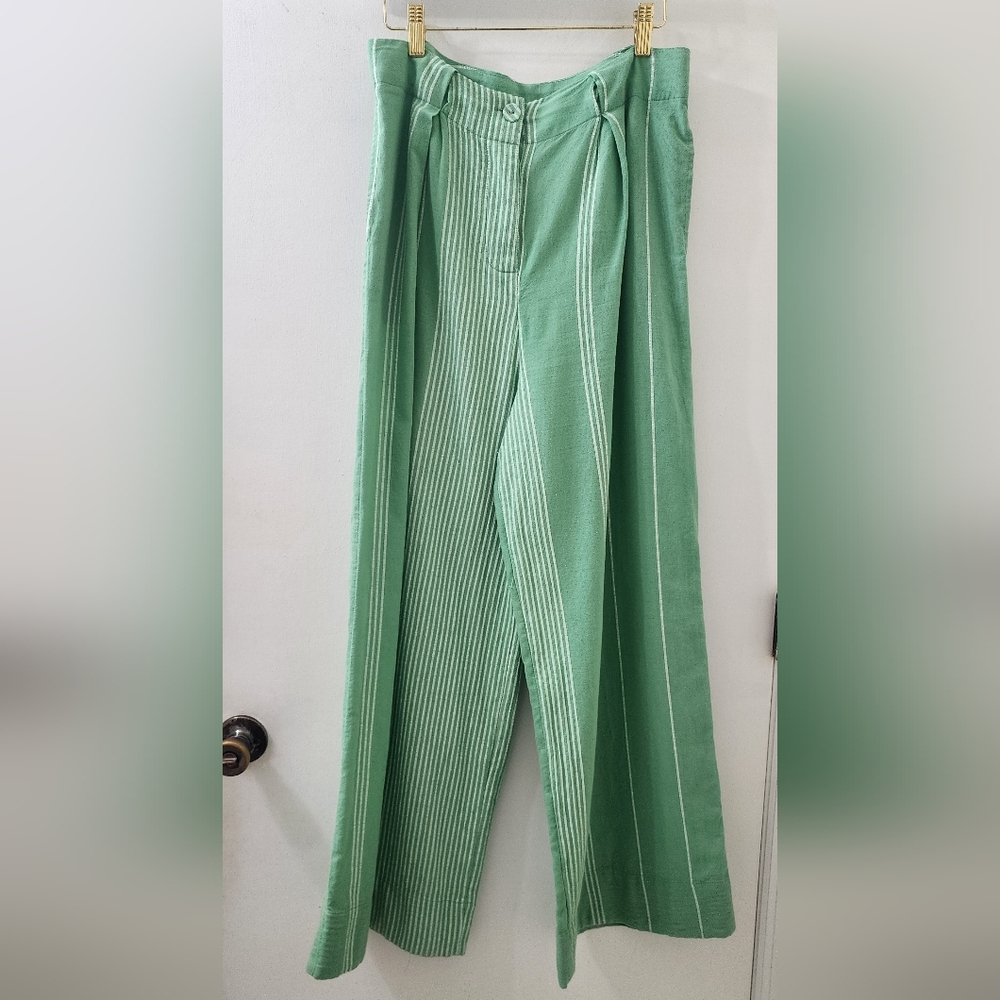 Free People Green Striped Women’s Pants, Size Medium. - Picture 1 of 8